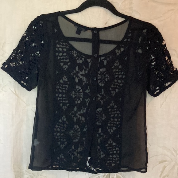 ❤️🔥5/20$ AMERICAN EAGLE OUTFITTERS🦅 Womens Black Woven Lace Blouse - Picture 2 of 7
